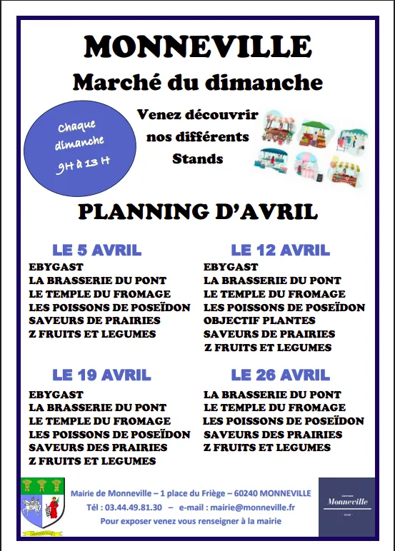 Lire la suite de l'actualité Planning du Marché de Monneville du mois d&rsquo;avril 2026
